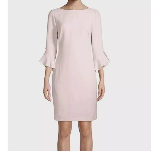 Karl Lagerfeld Paris Tulip Sleeve Crepe Sheath Dress Rose Pink Size 14 New - Picture 1 of 12